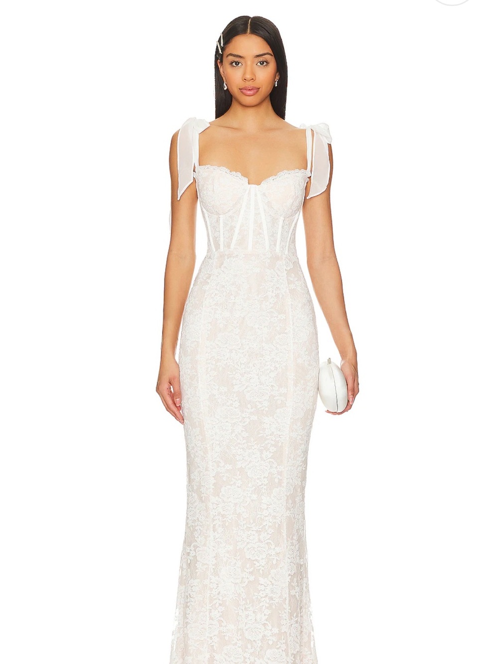V. Chapman Ivory Lace Mermaid Gown with Tie Straps